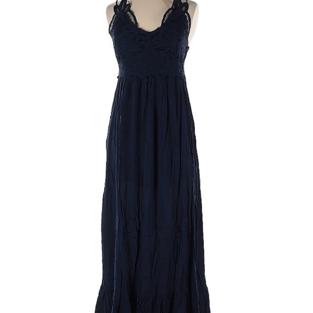 Elegant Navy Blue Lace Maxi Dress